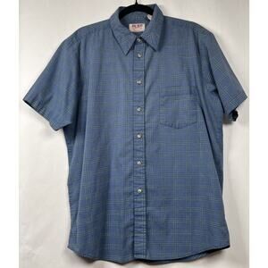 Duke Haband Mens Blue Check Short Sleeve Button Up Shirt Large